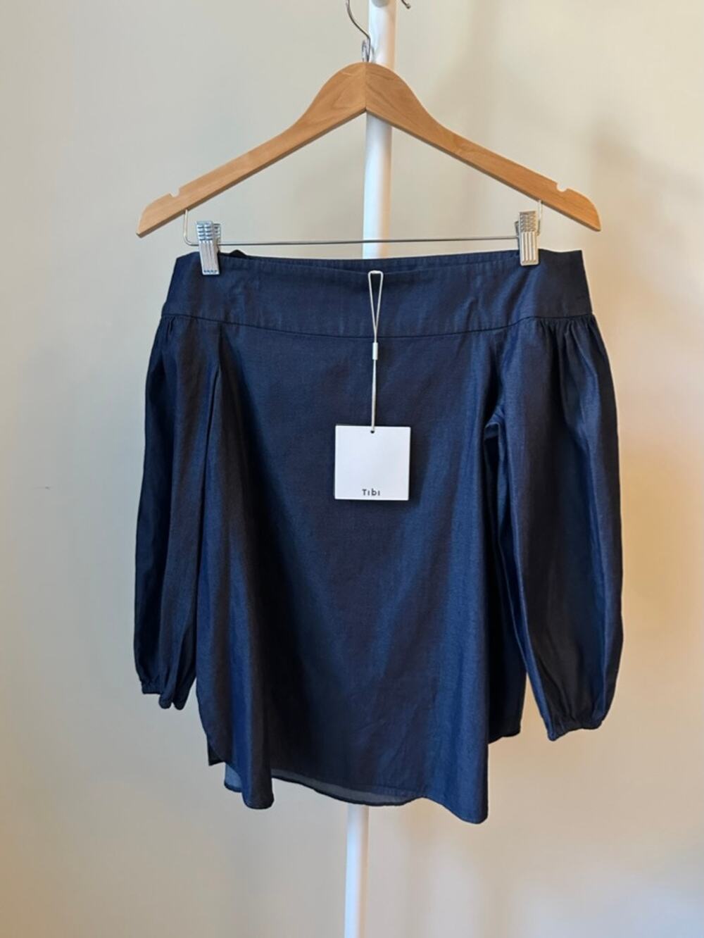 Tibi Off-Shoulder Chambray Top, Size 2, NWT
